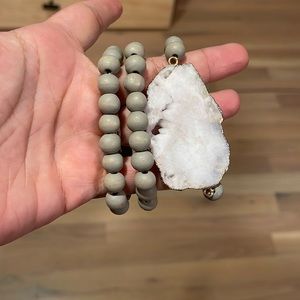 Bracelet gray beads gold detail with white stone- new!